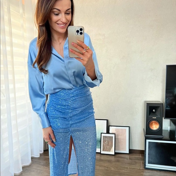 Zara sequin blue midi skirt - Picture 3 of 3